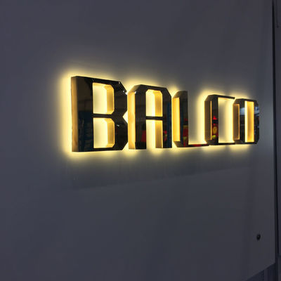 Elektroplating Emas Cermin Logam Backlit Surat Tanda M4 Sekrup Mount