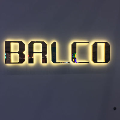 Elektroplating Emas Cermin Logam Backlit Surat Tanda M4 Sekrup Mount