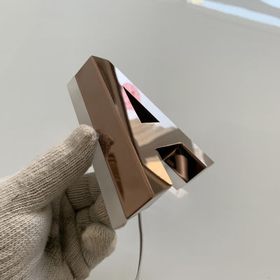 Rose Gold Mirror Backlit Stainless Steel Letters Tanda Logam Anti Karat Backlit