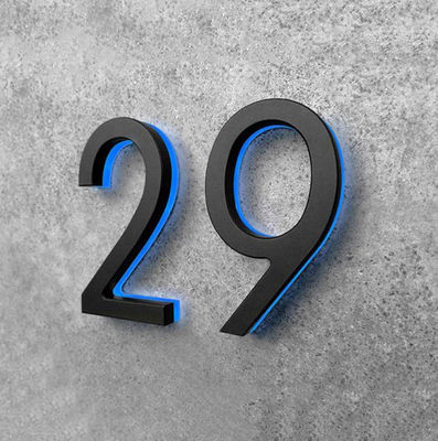 Silver Brush Metal House Door Numbers Dan Letters Halo Lighting