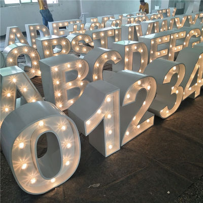 Akrilik Stainless Steel Light Up Marquee Letter Sign Numbers Dengan Bulbs