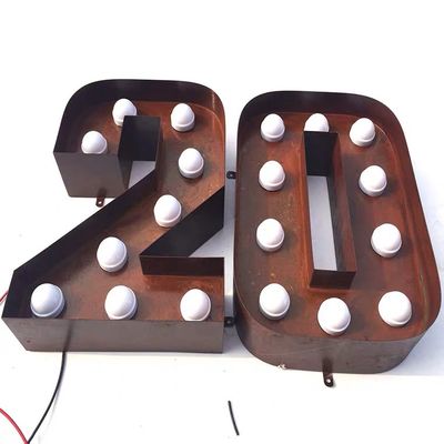 Akrilik Stainless Steel Light Up Marquee Letter Sign Numbers Dengan Bulbs
