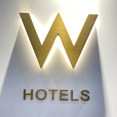 Tanda Bangunan Hotel Stainless Steel Acrylic Led Illuminated Channel Letters